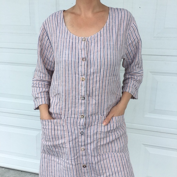 Striped Linen Dress Sz M - Picture 7 of 8